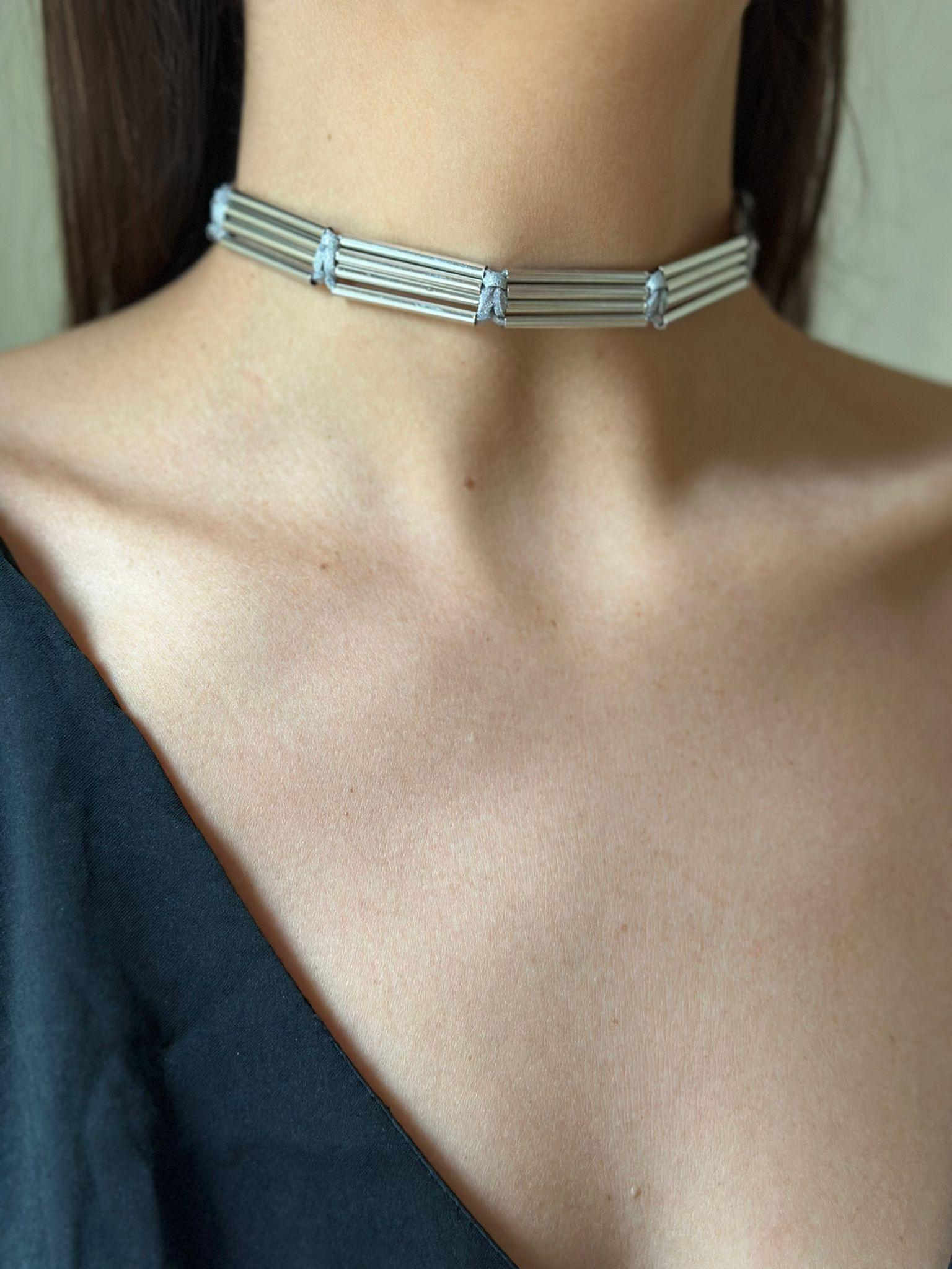 Choker Stripe plateado talle unico