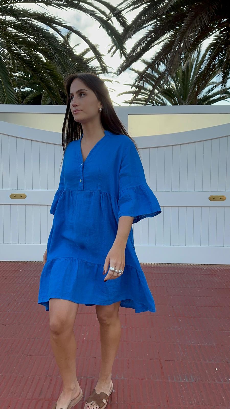 Vestido Bari azul bolita talle unico