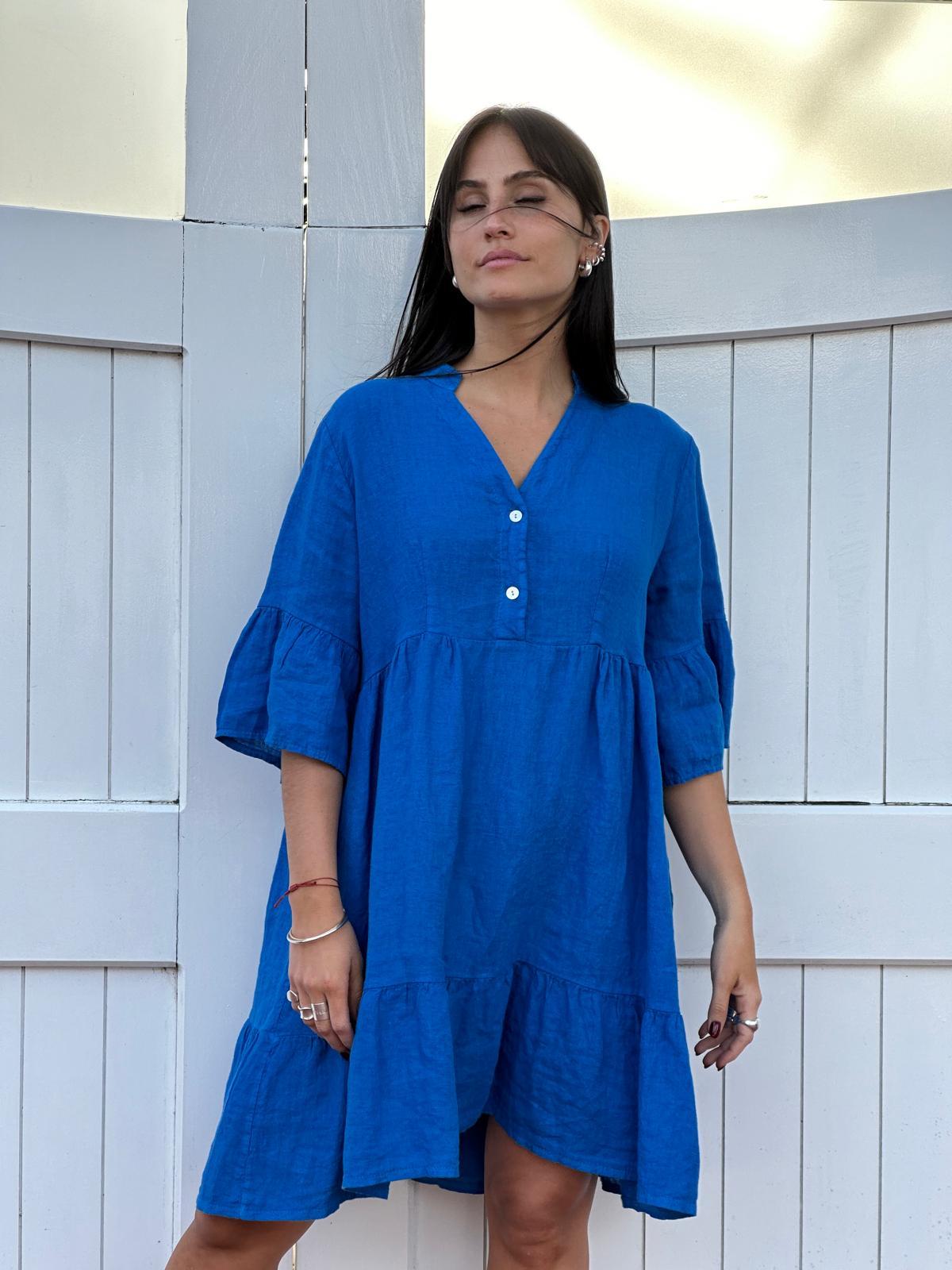 Vestido Bari azul bolita talle unico