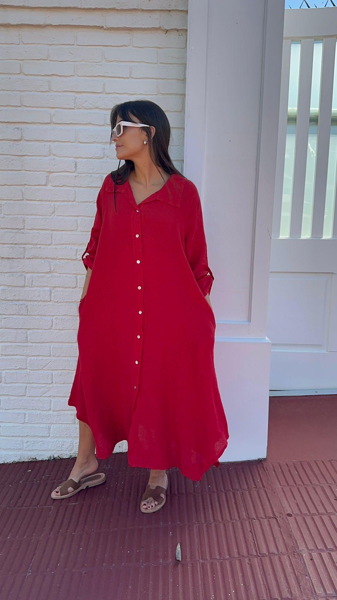 Vestido Camisero Chianti rojo talle unico