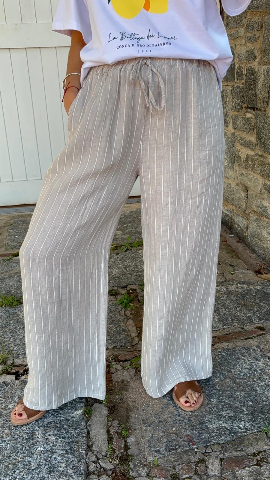 Pantalon Cerdeña Rayado beige talle unico