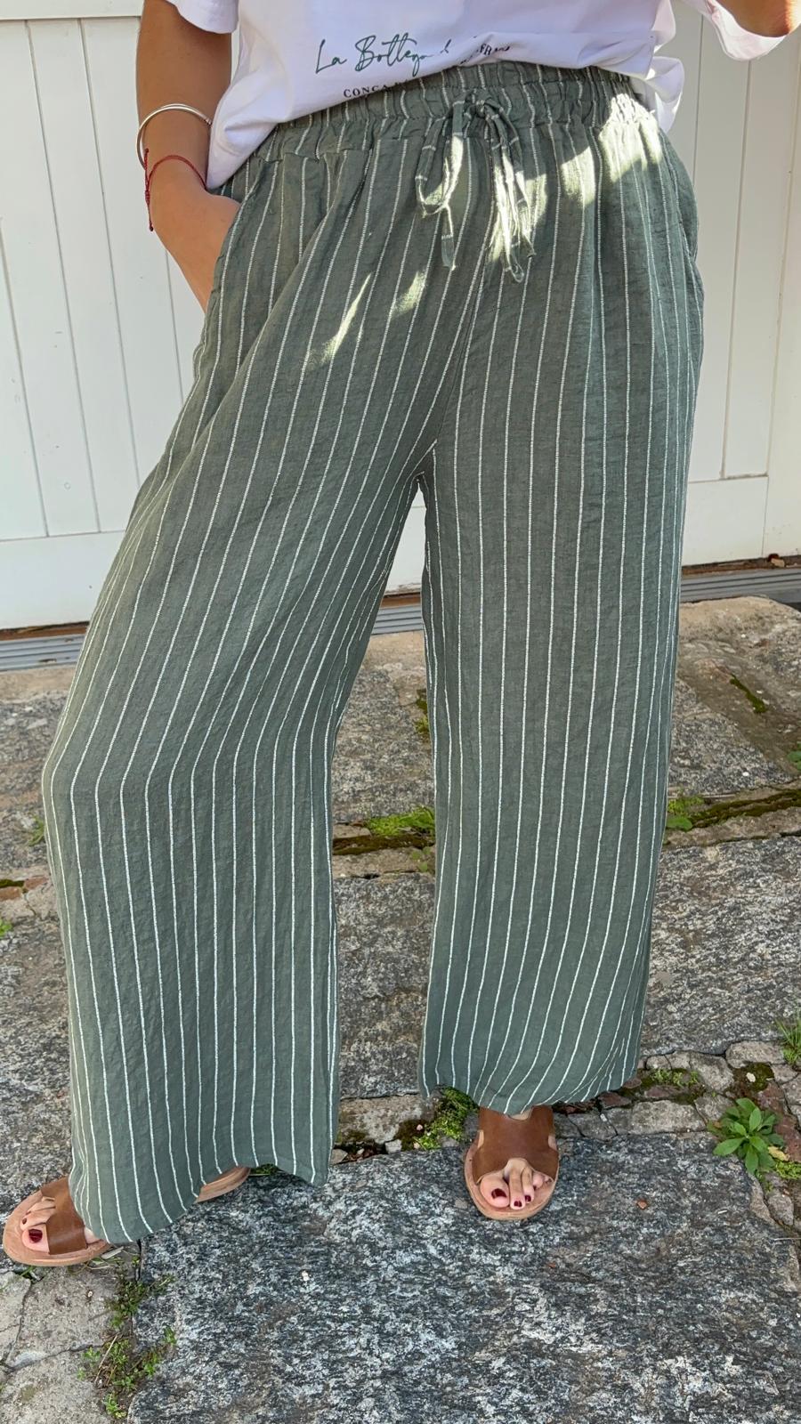 Pantalon Cerdeña Rayado verde oliva talle unico