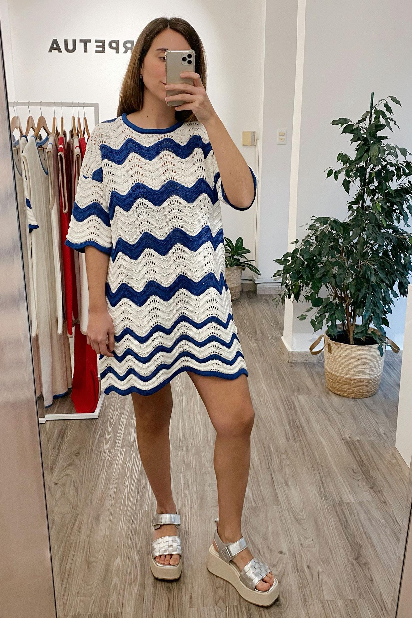 VESTIDO TEJIDO OLA azul talle unico