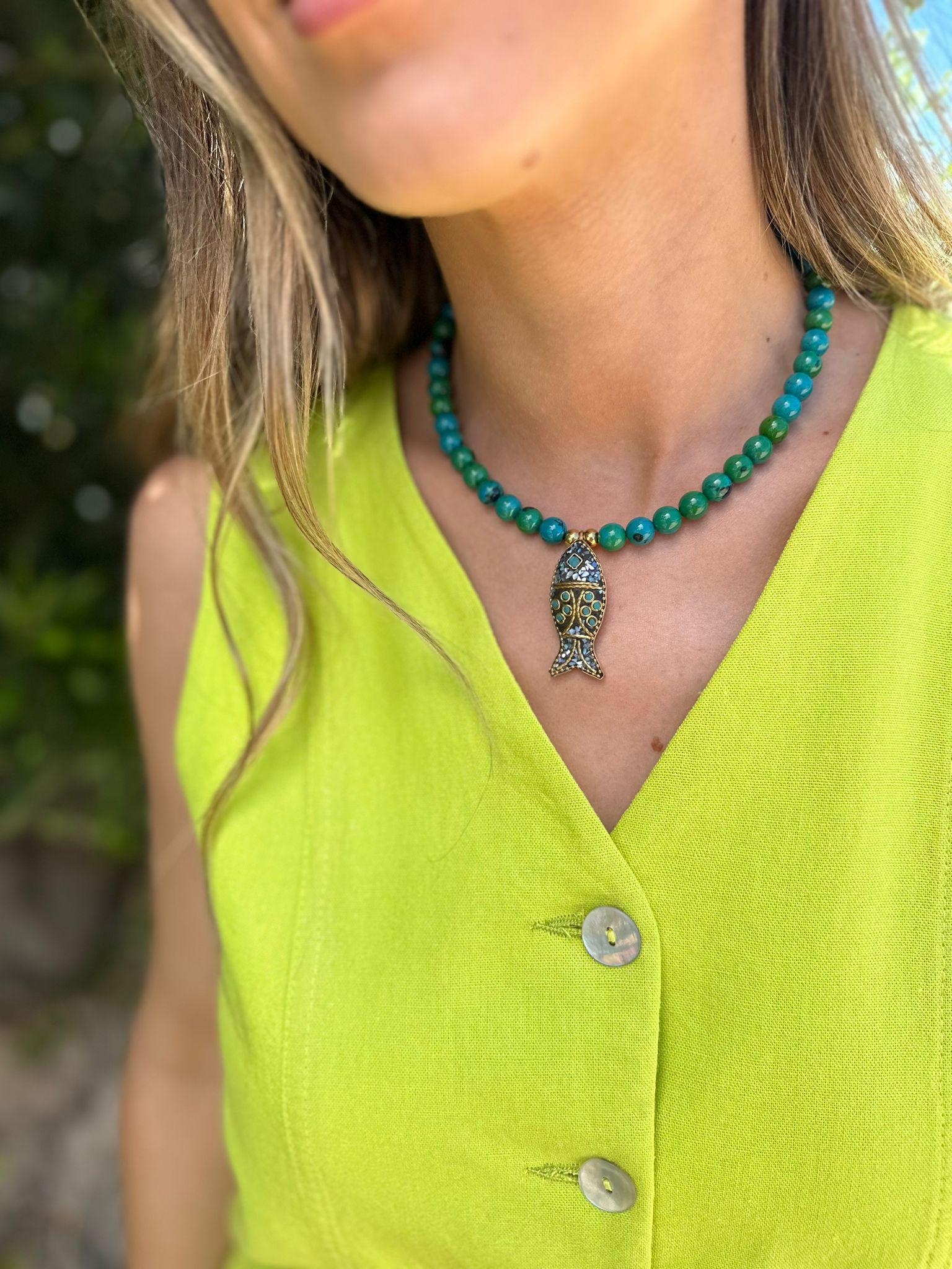 Collar Peixe verde agua talle unico