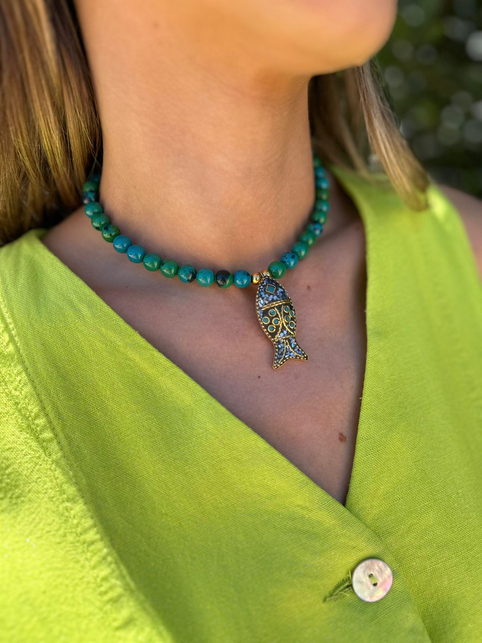 Collar Peixe verde agua talle unico