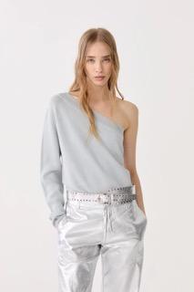 Top de punto glitter One Shoulder - Silver plateado l/xl