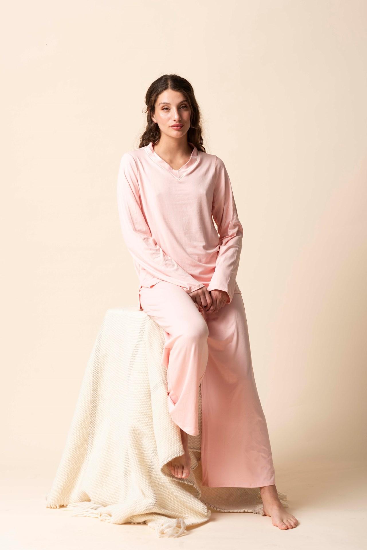 Cala - Pijama Manga Larga escote en V rosado l