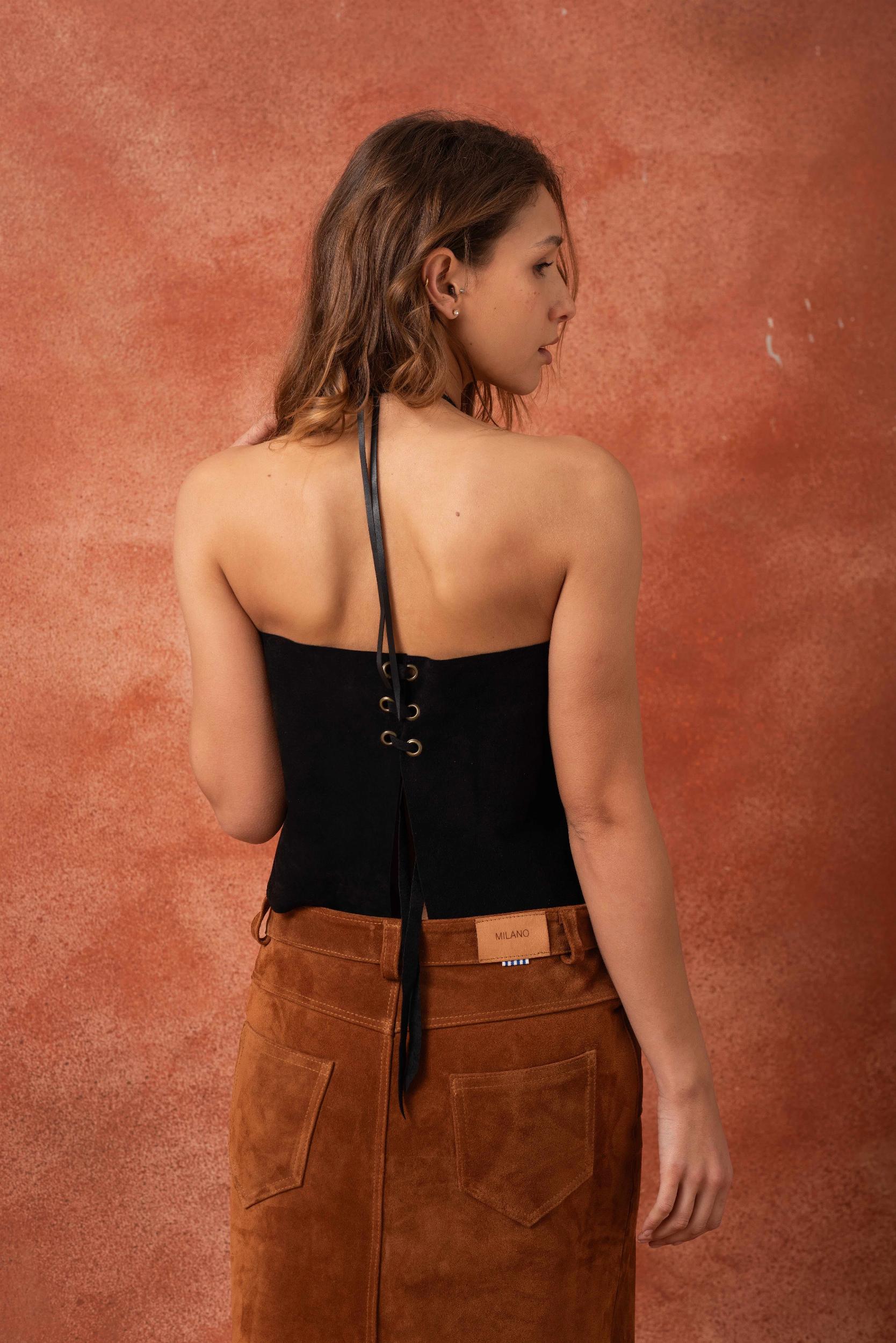 Tops DEVA cuero y nacar negro s